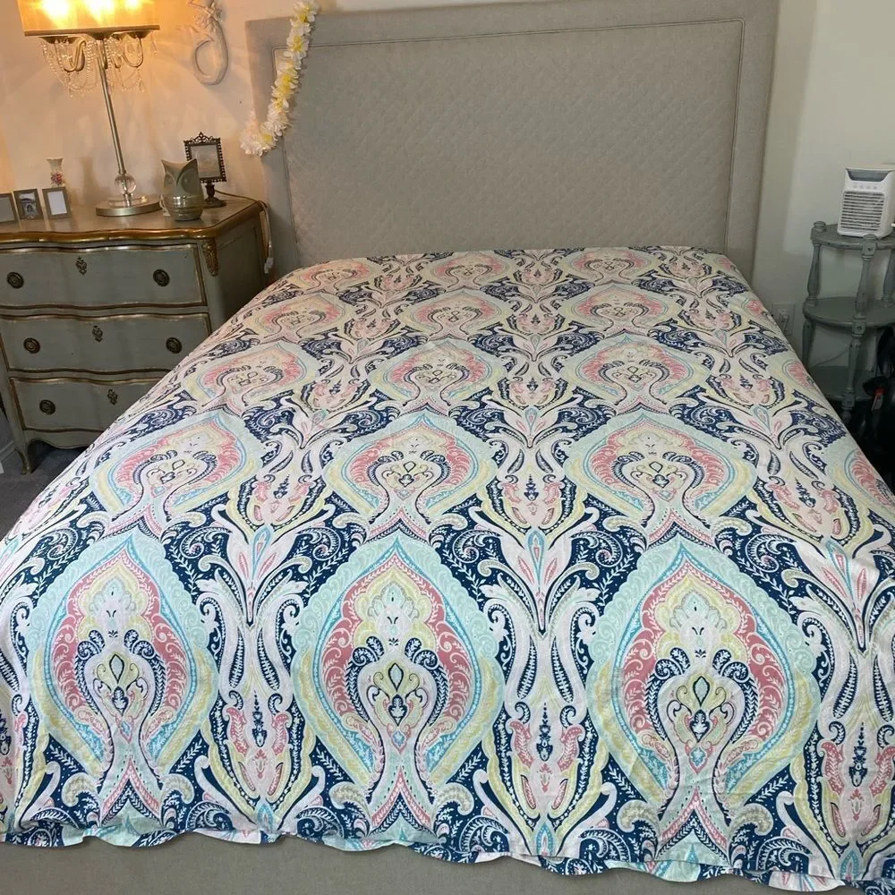 Bohemian Paisley Quilt in Blue, Pink, and Yellow Tahari Home